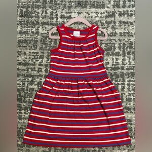Hanna Anderson - Girls Red White & Blue Striped Sleeveless Pocket Dress, Size 5